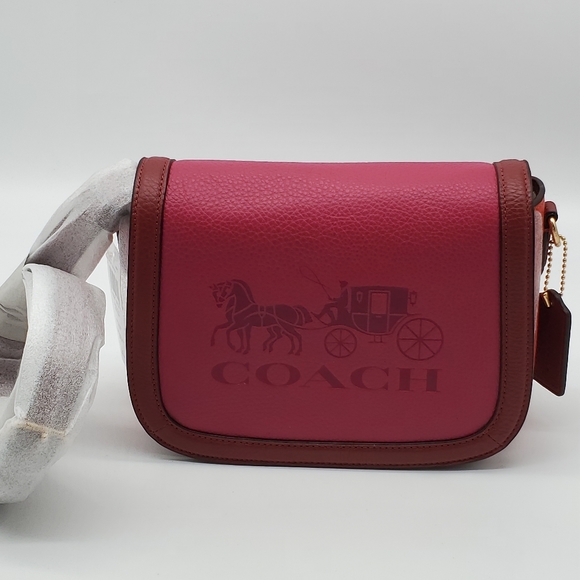 FINAL$-Coach Saddle with Horse & Carriage Leather Crossbody Colorblock Pink Ra - Picture 5 of 16